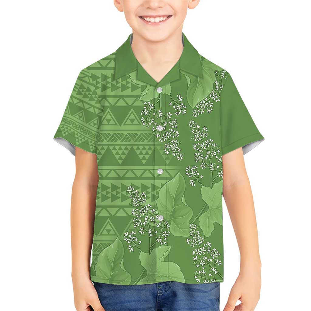 Hawaii Molokai Island Kukui Nut Flowers Family Matching Tank Maxi Dress and Hawaiian Shirt Tribal Kakau Pattern LT9 Son's Shirt Green - Polynesian Pride