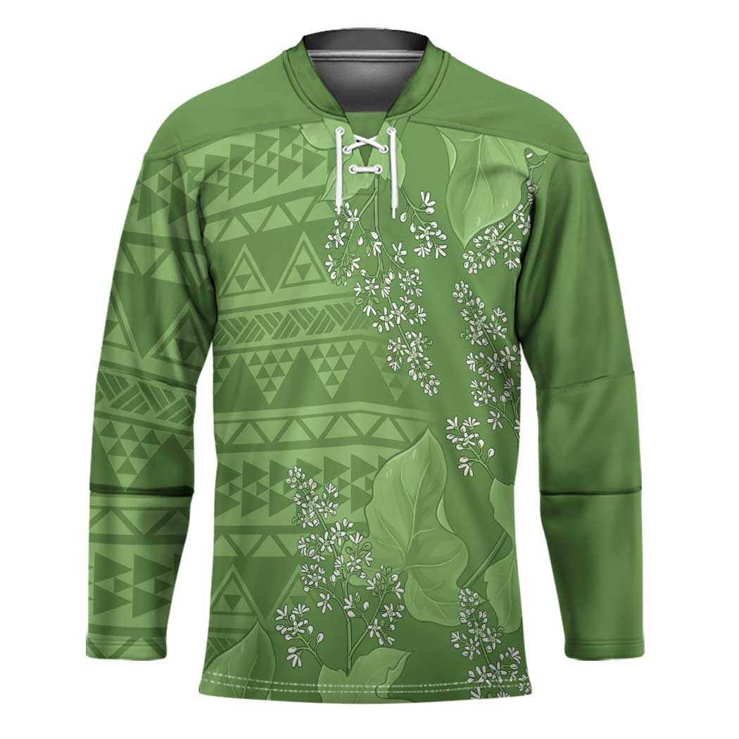 Hawaii Molokai Island Kukui Nut Flowers Hockey Jersey Tribal Kakau Pattern - Polynesian Pride