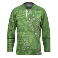 Hawaii Molokai Island Kukui Nut Flowers Hockey Jersey Tribal Kakau Pattern - Polynesian Pride