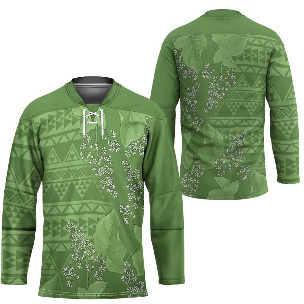 Hawaii Molokai Island Kukui Nut Flowers Hockey Jersey Tribal Kakau Pattern - Polynesian Pride