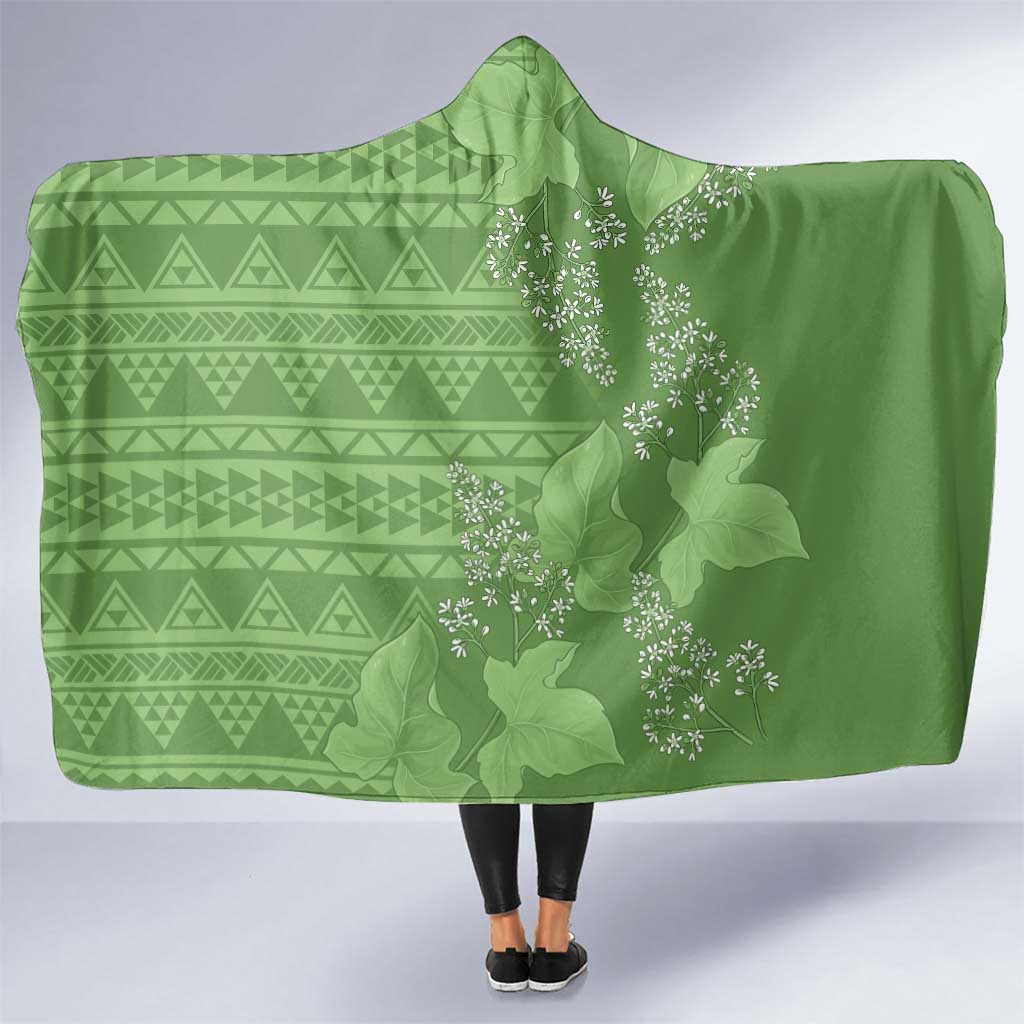 Hawaii Molokai Island Kukui Nut Flowers Hooded Blanket Tribal Kakau Pattern LT9 One Size Green - Polynesian Pride