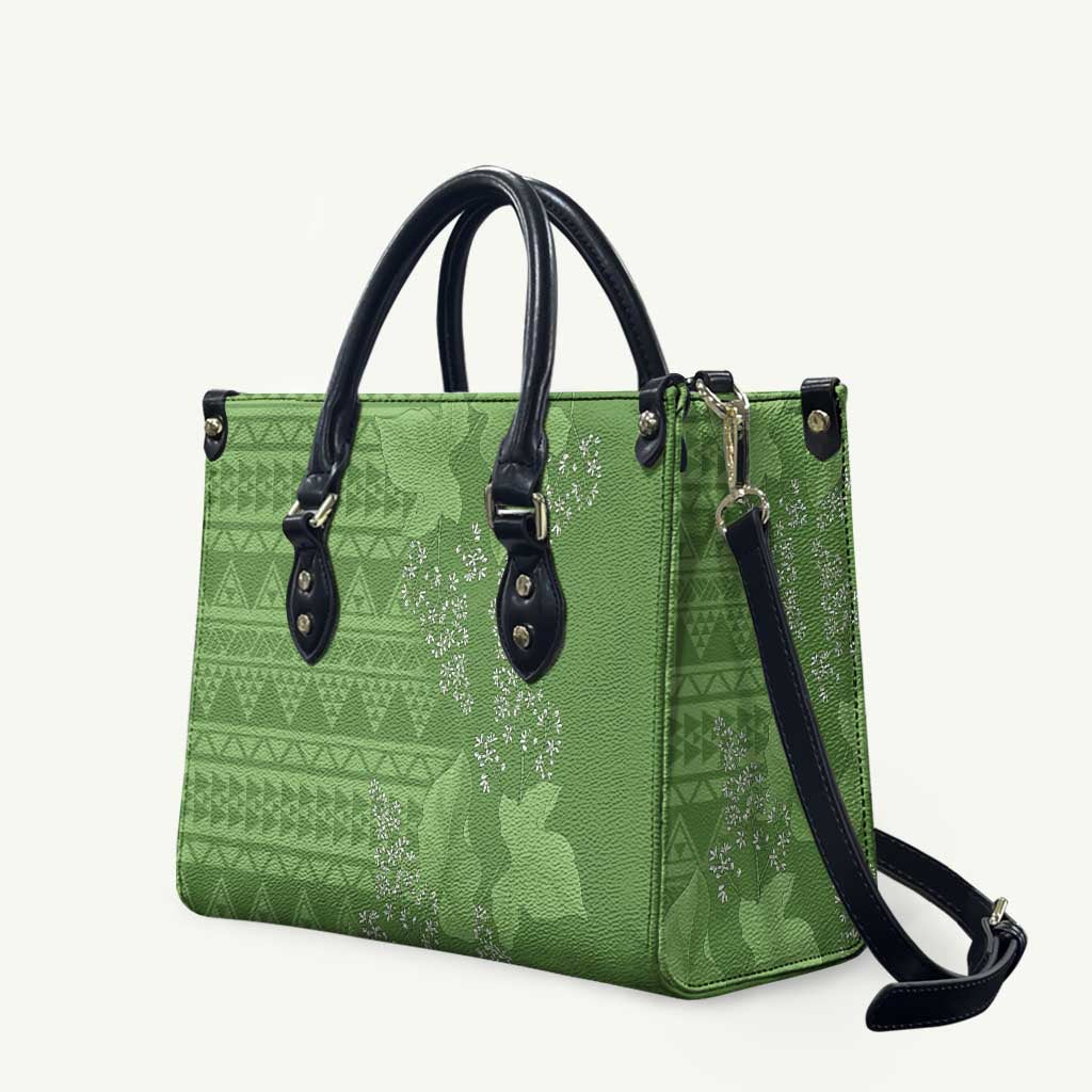 Hawaii Molokai Island Kukui Nut Flowers Leather Bag Tribal Kakau Pattern - Polynesian Pride