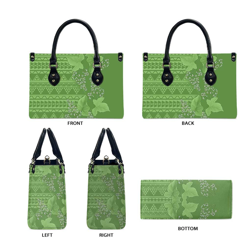 Hawaii Molokai Island Kukui Nut Flowers Leather Bag Tribal Kakau Pattern - Polynesian Pride
