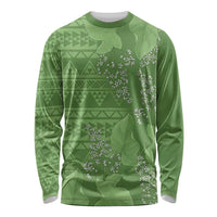 Hawaii Molokai Island Kukui Nut Flowers Long Sleeve Shirt Tribal Kakau Pattern LT9 Unisex Green - Polynesian Pride