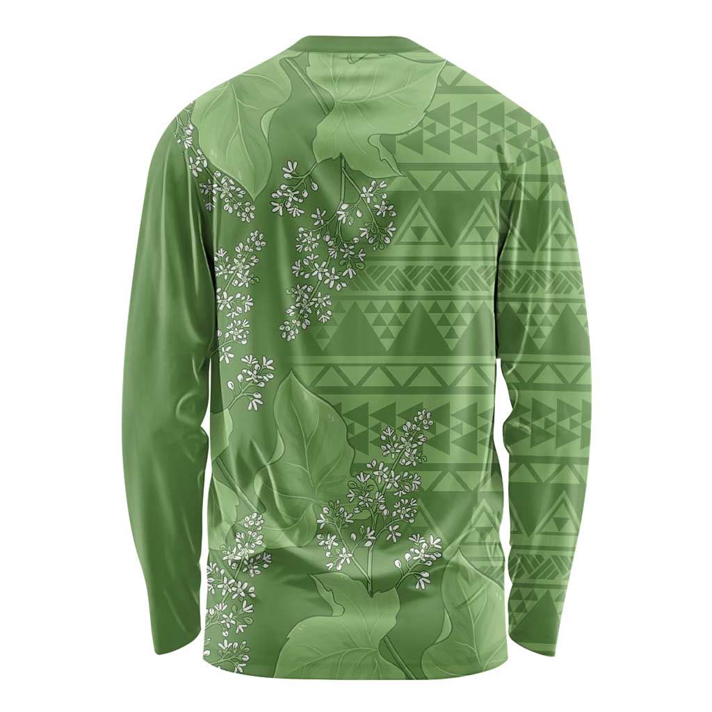Hawaii Molokai Island Kukui Nut Flowers Long Sleeve Shirt Tribal Kakau Pattern LT9 - Polynesian Pride