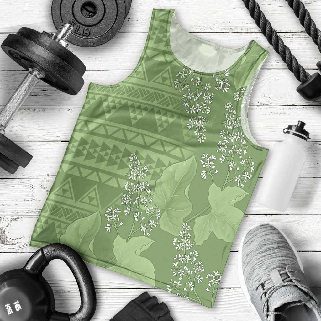 Hawaii Molokai Island Kukui Nut Flowers Men Tank Top Tribal Kakau Pattern