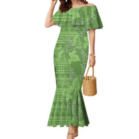 Hawaii Molokai Island Kukui Nut Flowers Mermaid Dress Tribal Kakau Pattern LT9 Women Green - Polynesian Pride
