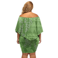 Hawaii Molokai Island Kukui Nut Flowers Off Shoulder Short Dress Tribal Kakau Pattern LT9 - Polynesian Pride