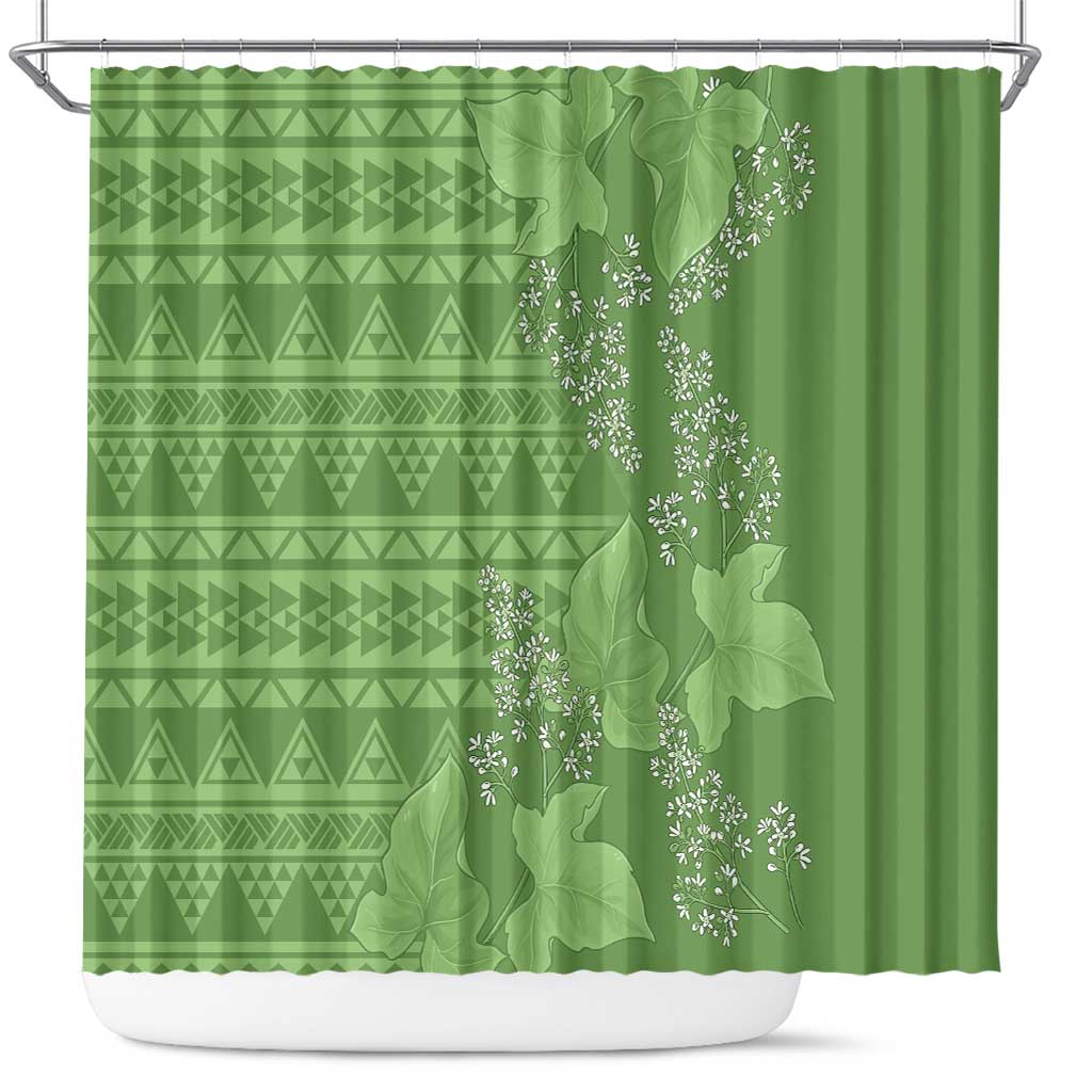 Hawaii Molokai Island Kukui Nut Flowers Shower Curtain Tribal Kakau Pattern LT9 Green - Polynesian Pride