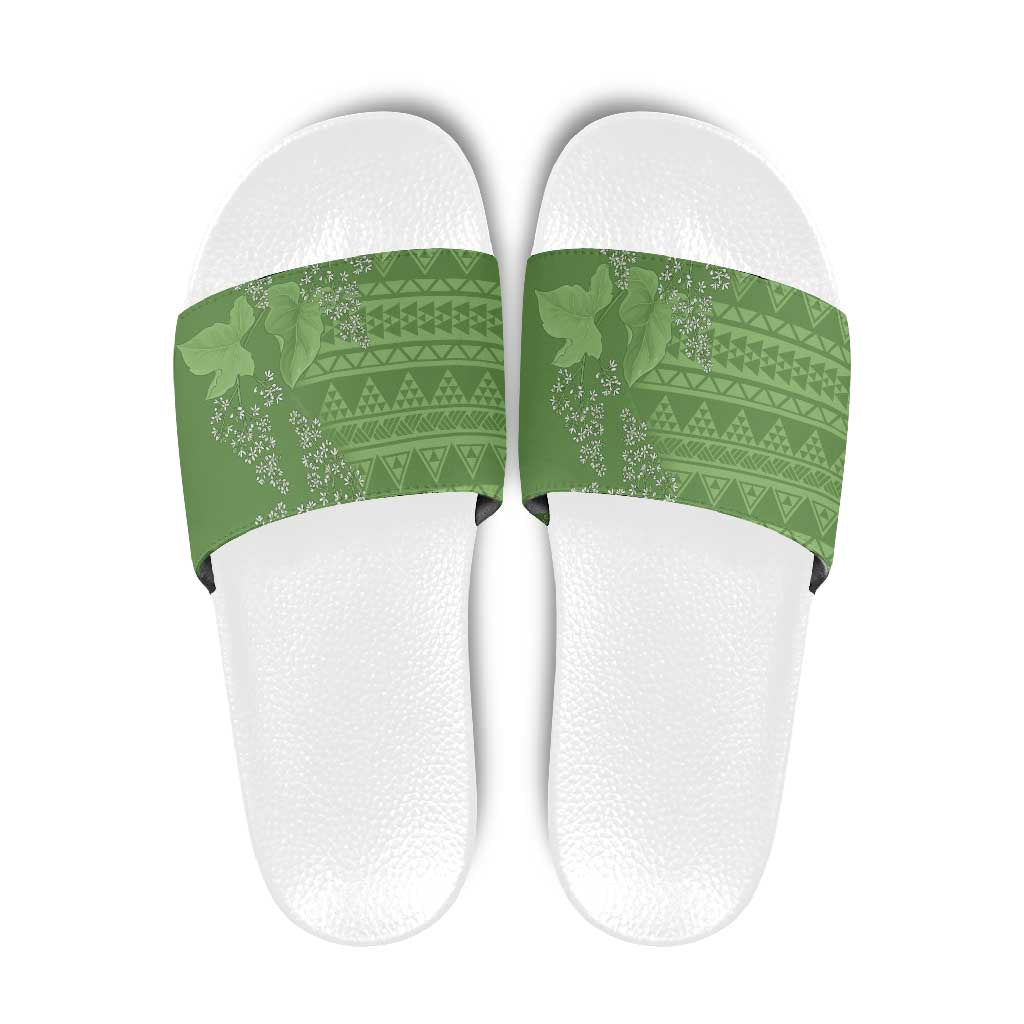 Hawaii Molokai Island Kukui Nut Flowers Slide Sandals Tribal Kakau Pattern - Polynesian Pride
