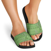 Hawaii Molokai Island Kukui Nut Flowers Slide Sandals Tribal Kakau Pattern - Polynesian Pride
