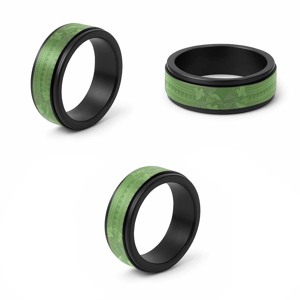Hawaii Molokai Island Kukui Nut Flowers Spinner Ring Tribal Kakau Pattern - Polynesian Pride