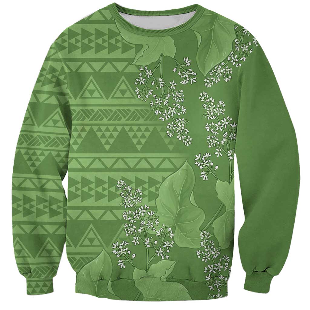 Hawaii Molokai Island Kukui Nut Flowers Sweatshirt Tribal Kakau Pattern LT9 Unisex Green - Polynesian Pride