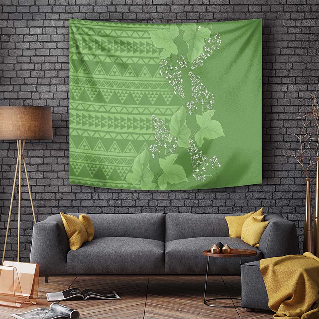 Hawaii Molokai Island Kukui Nut Flowers Tapestry Tribal Kakau Pattern LT9 Green - Polynesian Pride
