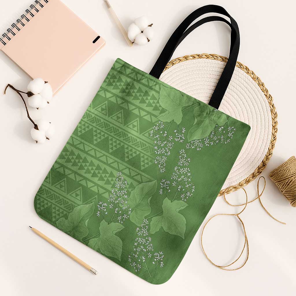 Hawaii Molokai Island Kukui Nut Flowers Tote Bag Tribal Kakau Pattern - Polynesian Pride