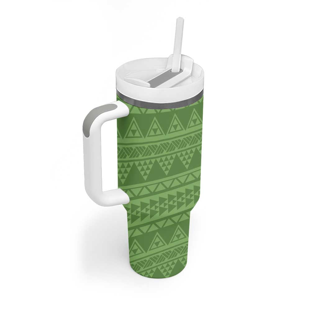 Hawaii Molokai Island Kukui Nut Flowers Tumbler With Handle Tribal Kakau Pattern