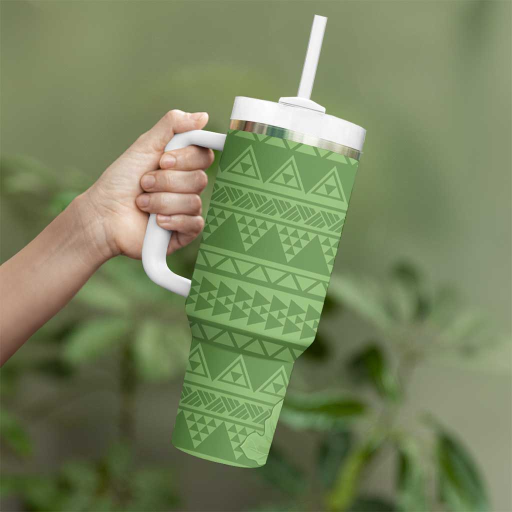 Hawaii Molokai Island Kukui Nut Flowers Tumbler With Handle Tribal Kakau Pattern