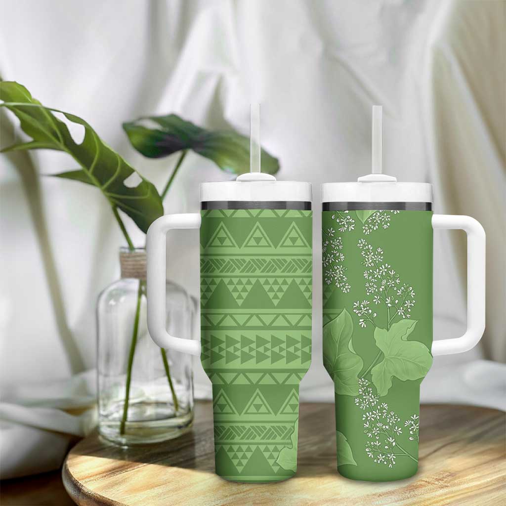 Hawaii Molokai Island Kukui Nut Flowers Tumbler With Handle Tribal Kakau Pattern