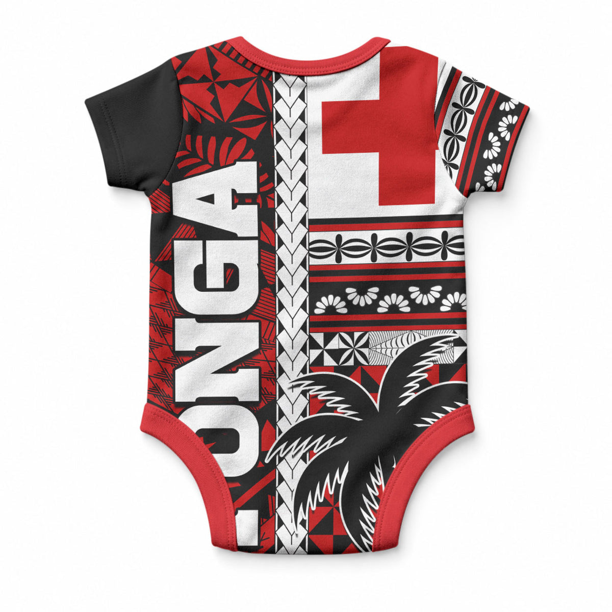 Tonga Kupesi Ngatu Baby Onesie Proud Tonga with Flag and Palm Tree LT9 - Polynesian Pride