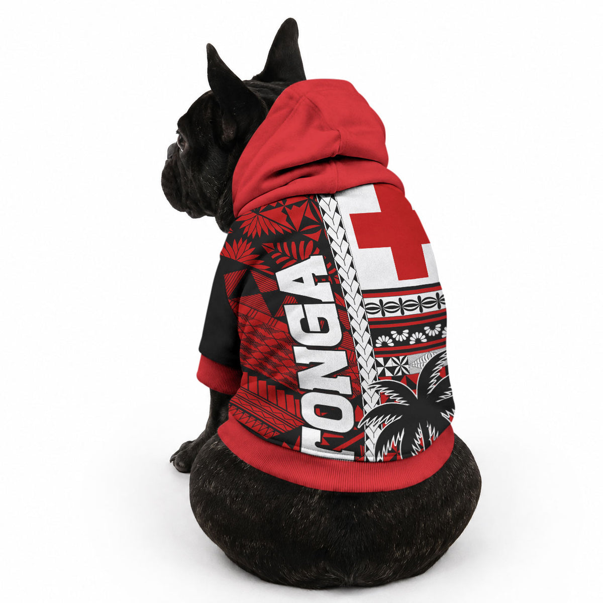Tonga Kupesi Ngatu Pet Hoodie Proud Tonga with Flag and Palm Tree LT9 - Polynesian Pride