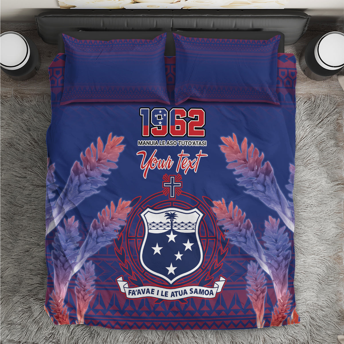 Custom Samoa 1962 Independence Day Custom Bedding Set Manuia le Aso Tuto'atasi Ula Nifo Blue Art LT9 Blue - Polynesian Pride