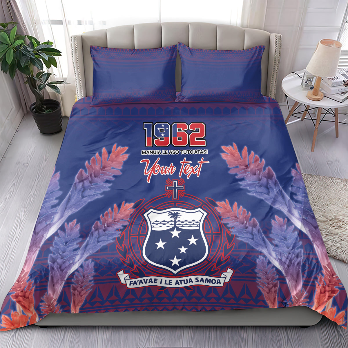Custom Samoa 1962 Independence Day Custom Bedding Set Manuia le Aso Tuto'atasi Ula Nifo Blue Art LT9 - Polynesian Pride