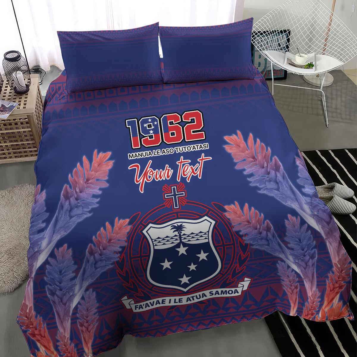 Custom Samoa 1962 Independence Day Custom Bedding Set Manuia le Aso Tuto'atasi Ula Nifo Blue Art LT9 - Polynesian Pride