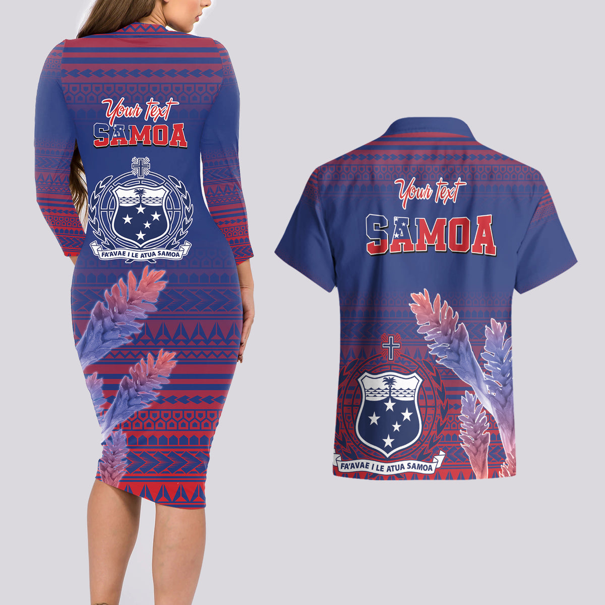 Custom Samoa 1962 Independence Day Custom Couples Matching Long Sleeve Bodycon Dress and Hawaiian Shirt Manuia le Aso Tuto'atasi Ula Nifo Blue Art LT9 - Polynesian Pride
