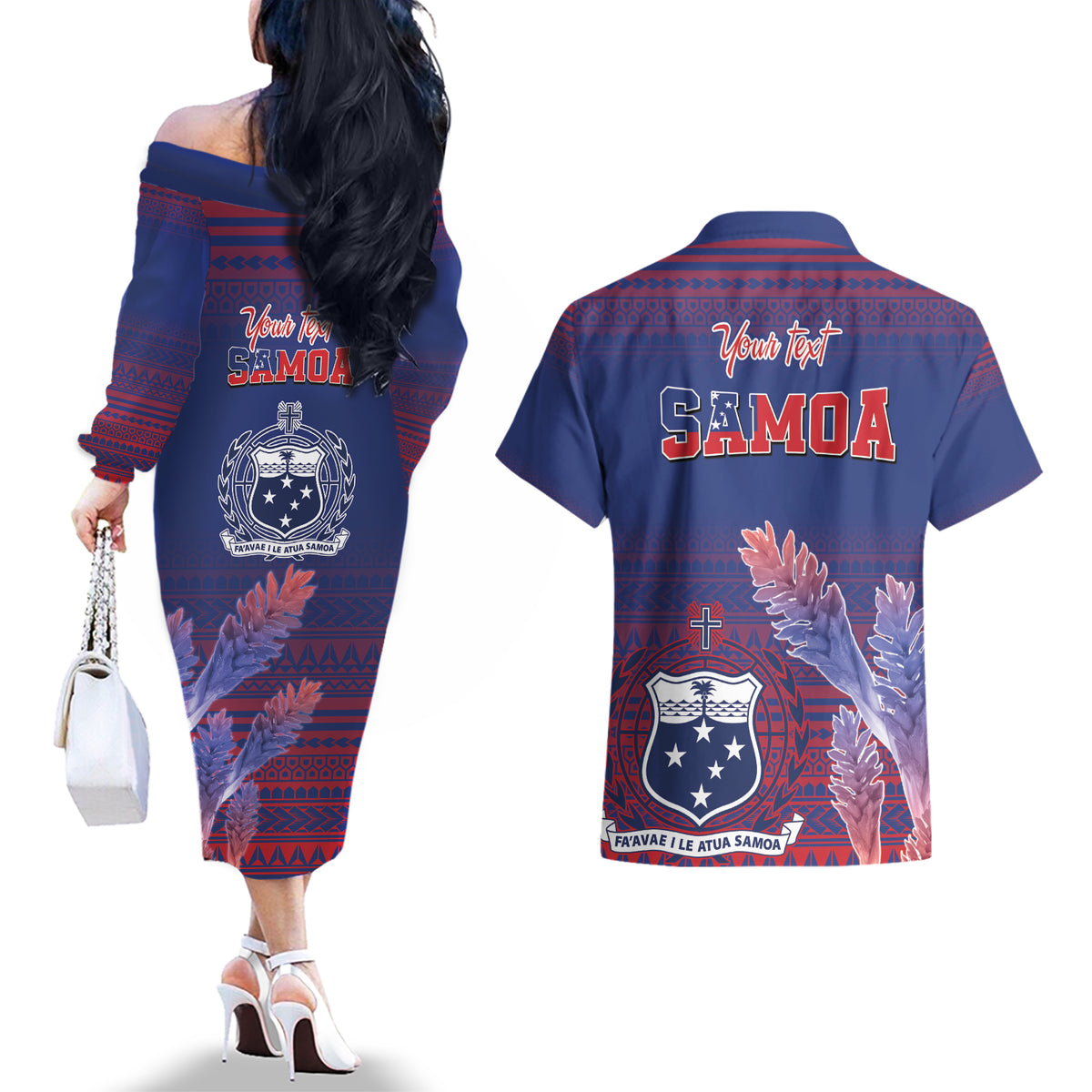 Custom Samoa 1962 Independence Day Custom Couples Matching Off The Shoulder Long Sleeve Dress and Hawaiian Shirt Manuia le Aso Tuto'atasi Ula Nifo Blue Art LT9 - Polynesian Pride