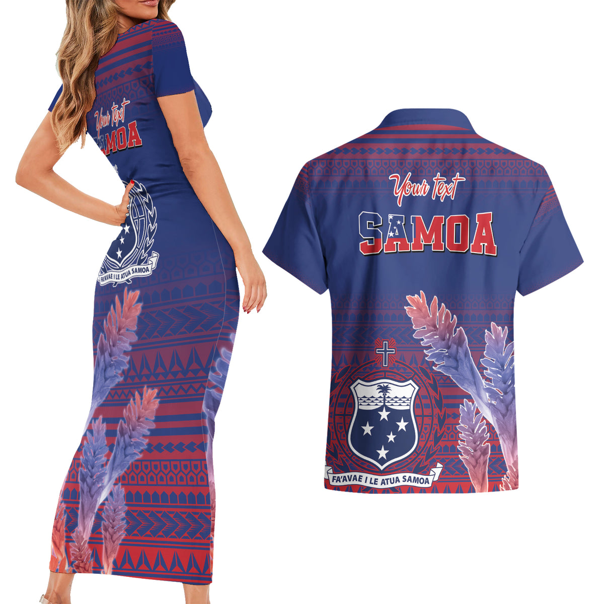 Custom Samoa 1962 Independence Day Custom Couples Matching Short Sleeve Bodycon Dress and Hawaiian Shirt Manuia le Aso Tuto'atasi Ula Nifo Blue Art LT9 - Polynesian Pride