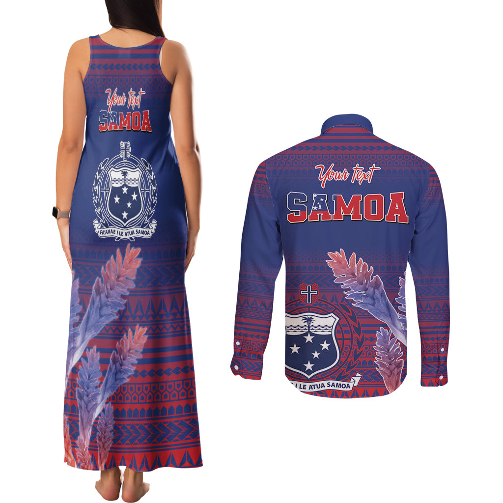 Custom Samoa 1962 Independence Day Custom Couples Matching Tank Maxi Dress and Long Sleeve Button Shirt Manuia le Aso Tuto'atasi Ula Nifo Blue Art