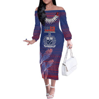 Custom Samoa 1962 Independence Day Custom Family Matching Off The Shoulder Long Sleeve Dress and Hawaiian Shirt Manuia le Aso Tuto'atasi Ula Nifo Blue Art LT9 Mom's Dress Blue - Polynesian Pride