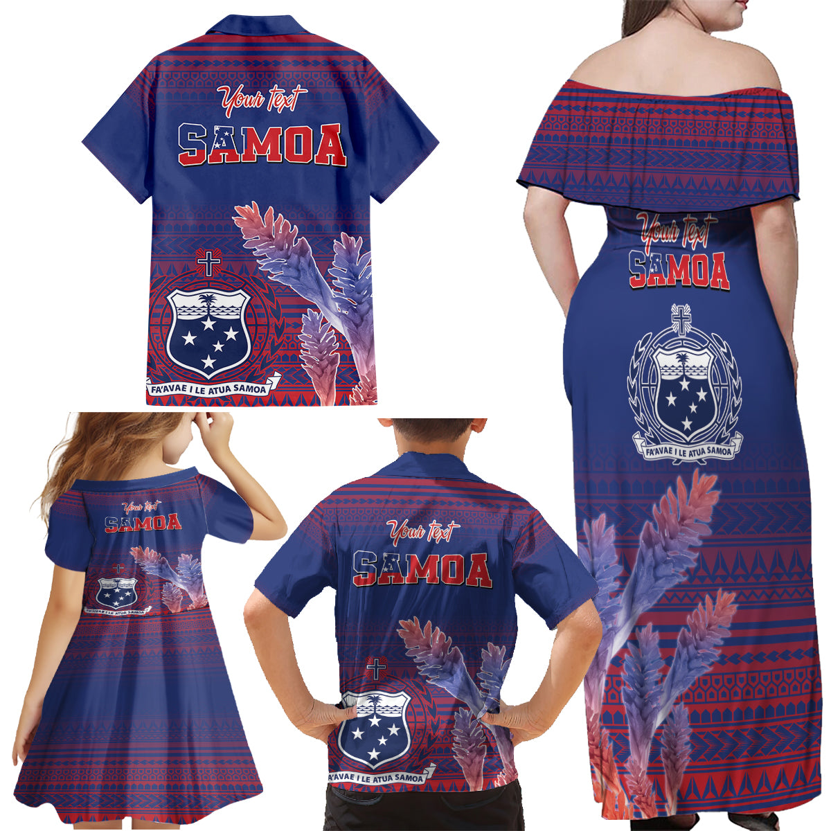 Custom Samoa 1962 Independence Day Custom Family Matching Off Shoulder Maxi Dress and Hawaiian Shirt Manuia le Aso Tuto'atasi Ula Nifo Blue Art LT9 - Polynesian Pride