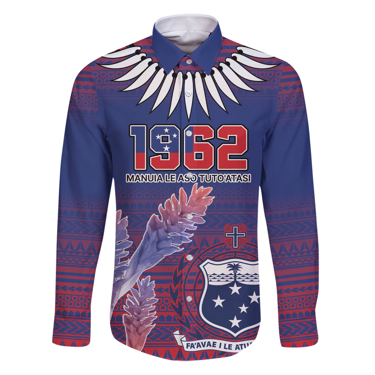 Custom Samoa 1962 Independence Day Custom Family Matching Puletasi and Hawaiian Shirt Manuia le Aso Tuto'atasi Ula Nifo Blue Art LT9 Dad's Shirt - Long Sleeve Blue - Polynesian Pride