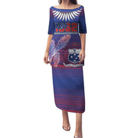 Custom Samoa 1962 Independence Day Custom Family Matching Puletasi and Hawaiian Shirt Manuia le Aso Tuto'atasi Ula Nifo Blue Art LT9 Mom's Dress Blue - Polynesian Pride
