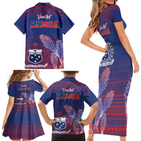 Custom Samoa 1962 Independence Day Custom Family Matching Short Sleeve Bodycon Dress and Hawaiian Shirt Manuia le Aso Tuto'atasi Ula Nifo Blue Art LT9 - Polynesian Pride
