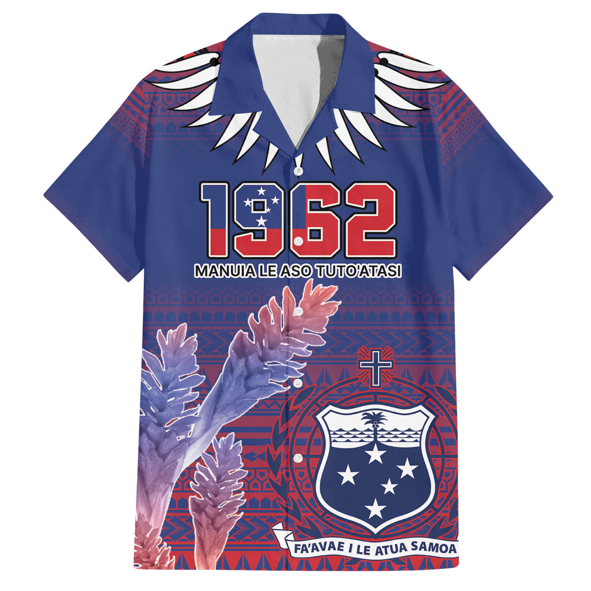 Custom Samoa 1962 Independence Day Custom Family Matching Tank Maxi Dress and Hawaiian Shirt Manuia le Aso Tuto'atasi Ula Nifo Blue Art LT9 Dad's Shirt - Short Sleeve Blue - Polynesian Pride