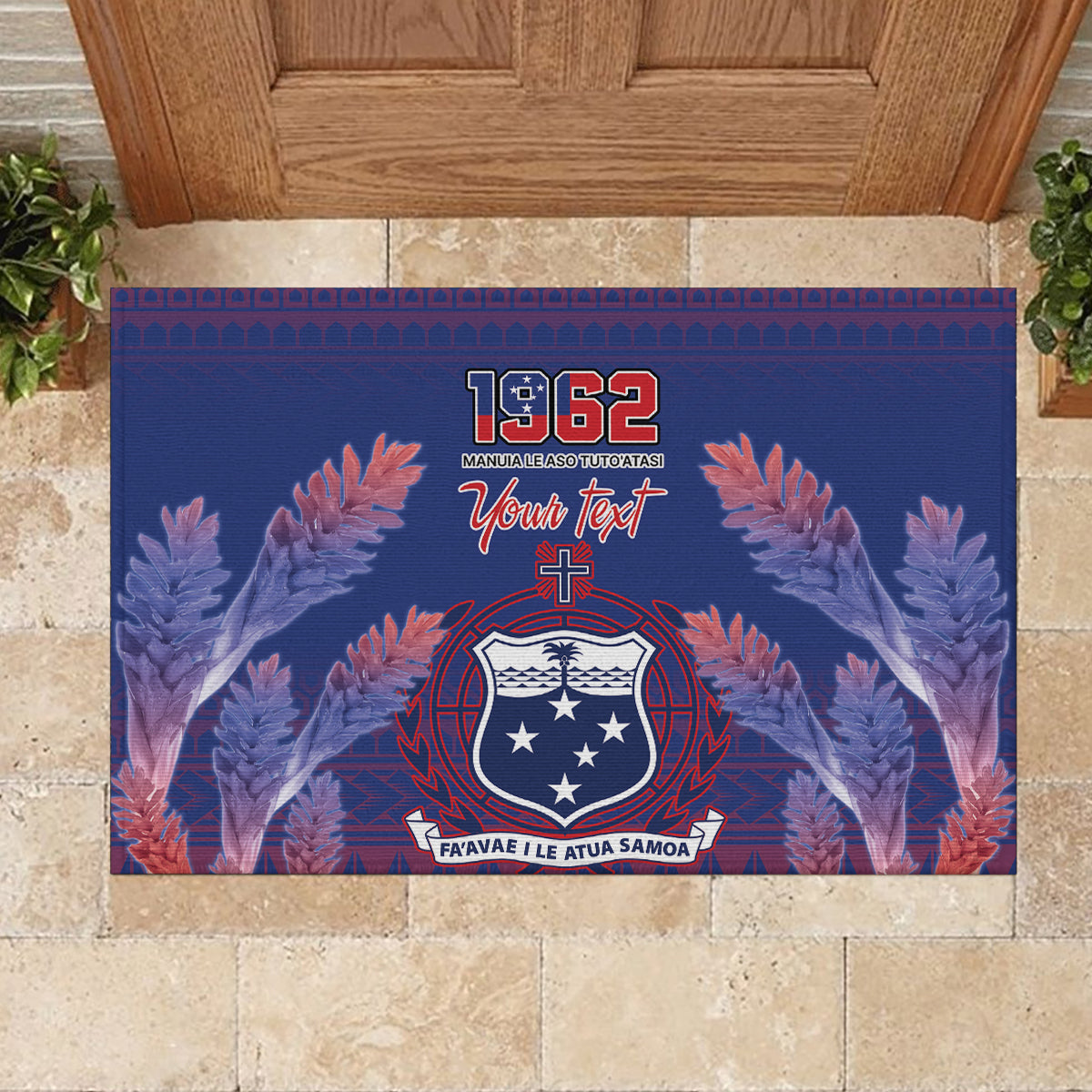Custom Samoa 1962 Independence Day Custom Rubber Doormat Manuia le Aso Tuto'atasi Ula Nifo Blue Art