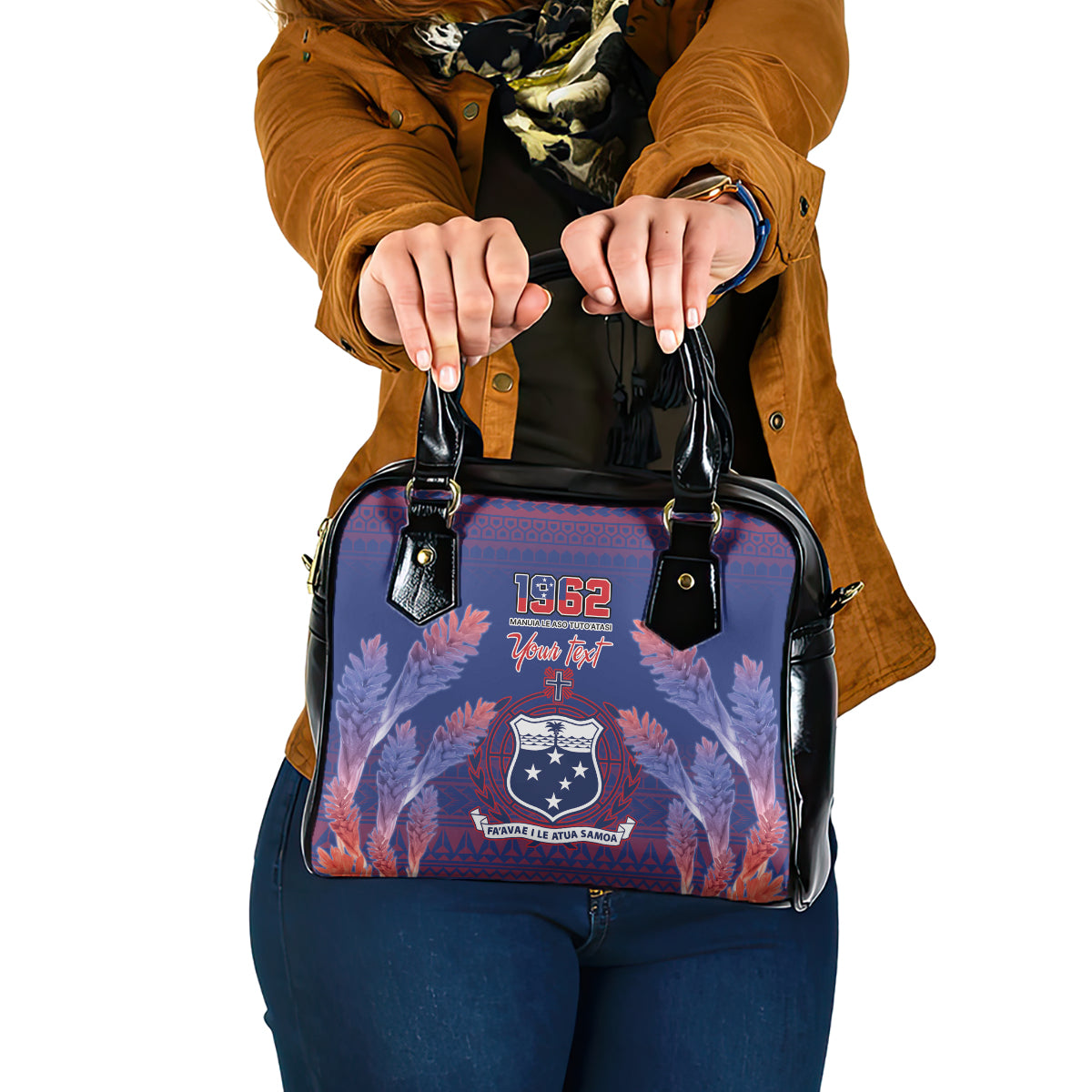Custom Samoa 1962 Independence Day Custom Shoulder Handbag Manuia le Aso Tuto'atasi Ula Nifo Blue Art LT9 One Size Blue - Polynesian Pride
