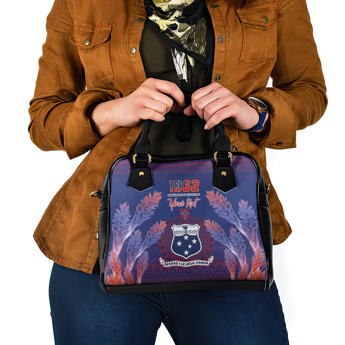 Custom Samoa 1962 Independence Day Custom Shoulder Handbag Manuia le Aso Tuto'atasi Ula Nifo Blue Art LT9 - Polynesian Pride