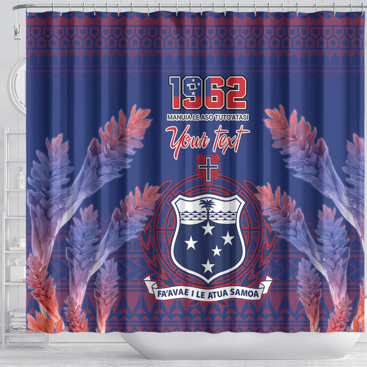 Custom Samoa 1962 Independence Day Custom Shower Curtain Manuia le Aso Tuto'atasi Ula Nifo Blue Art