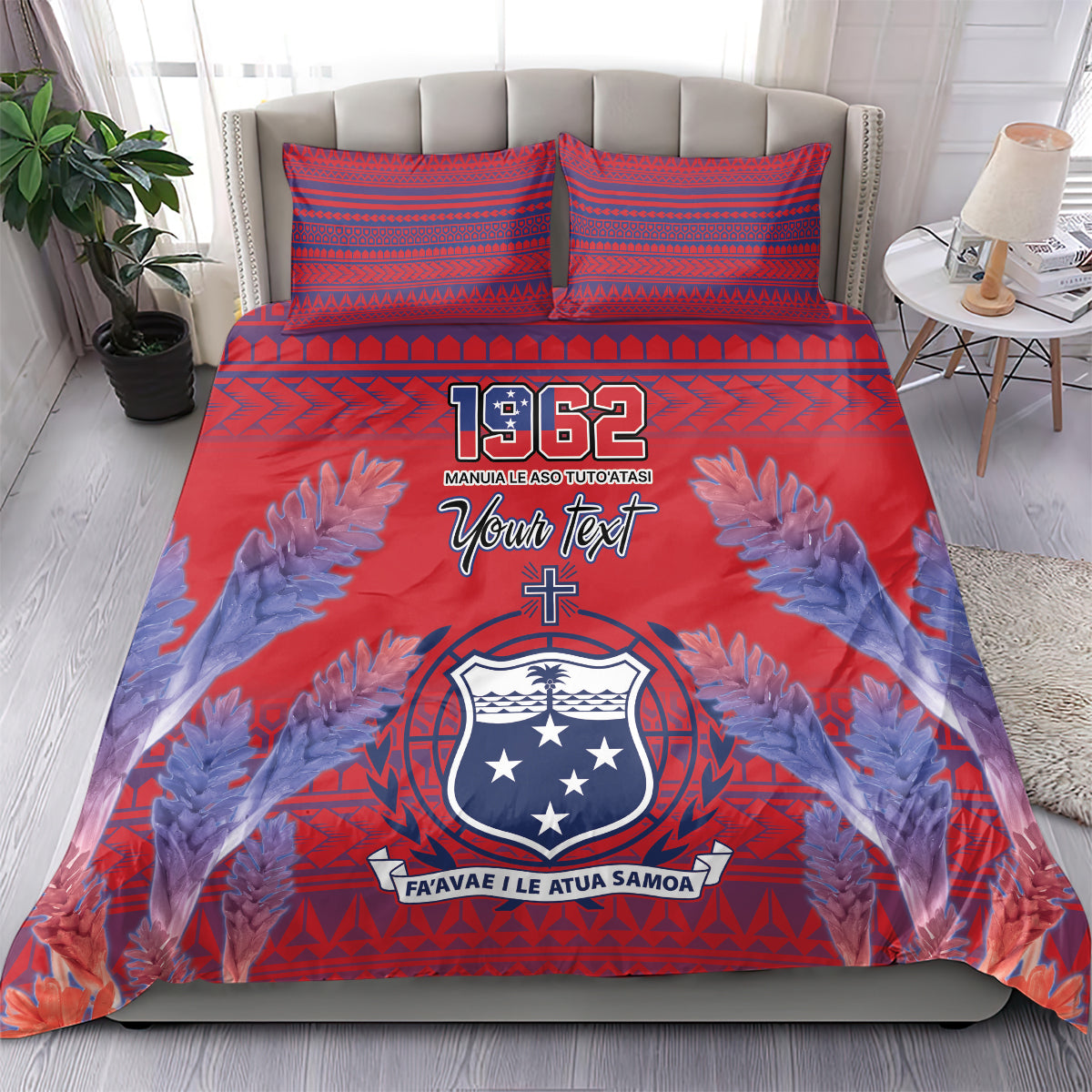 Custom Samoa 1962 Independence Day Custom Bedding Set Manuia le Aso Tuto'atasi Ula Nifo Red Art LT9 - Polynesian Pride