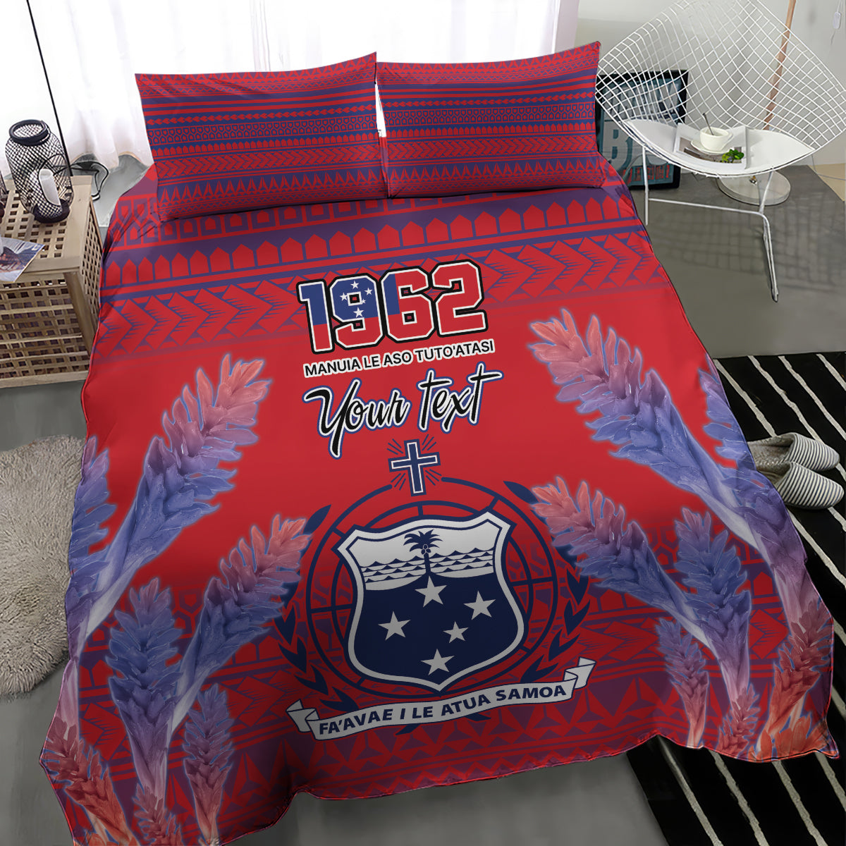 Custom Samoa 1962 Independence Day Custom Bedding Set Manuia le Aso Tuto'atasi Ula Nifo Red Art LT9 - Polynesian Pride
