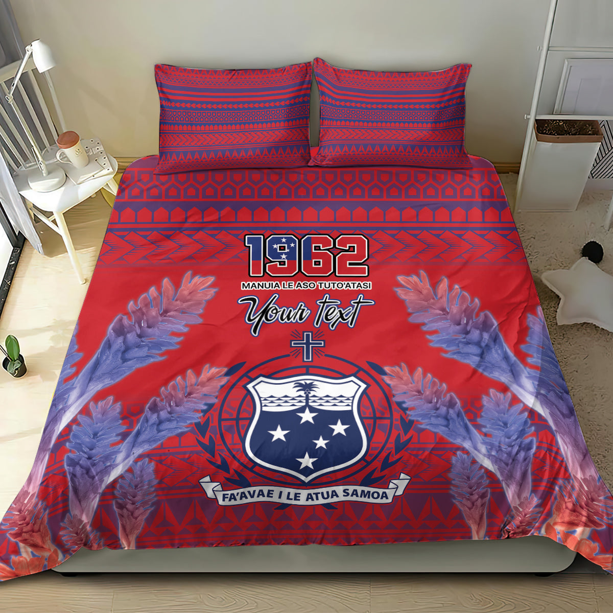 Custom Samoa 1962 Independence Day Custom Bedding Set Manuia le Aso Tuto'atasi Ula Nifo Red Art LT9 - Polynesian Pride
