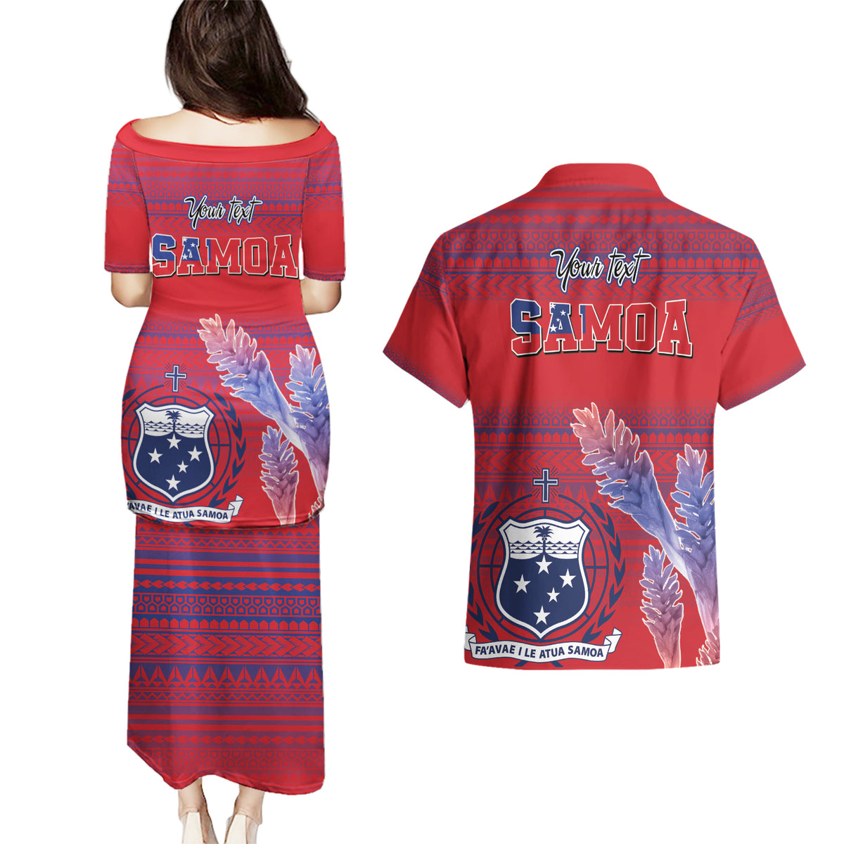 Custom Samoa 1962 Independence Day Custom Couples Matching Puletasi and Hawaiian Shirt Manuia le Aso Tuto'atasi Ula Nifo Red Art