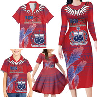 Custom Samoa 1962 Independence Day Custom Family Matching Long Sleeve Bodycon Dress and Hawaiian Shirt Manuia le Aso Tuto'atasi Ula Nifo Red Art LT9 - Polynesian Pride