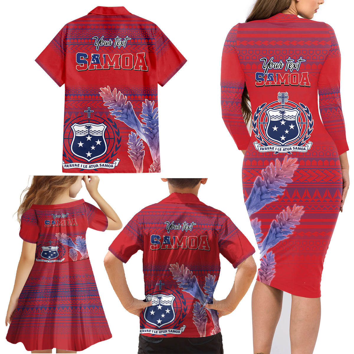 Custom Samoa 1962 Independence Day Custom Family Matching Long Sleeve Bodycon Dress and Hawaiian Shirt Manuia le Aso Tuto'atasi Ula Nifo Red Art LT9 - Polynesian Pride