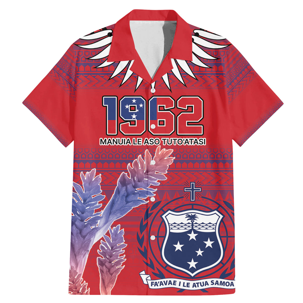 Custom Samoa 1962 Independence Day Custom Family Matching Mermaid Dress and Hawaiian Shirt Manuia le Aso Tuto'atasi Ula Nifo Red Art LT9 Dad's Shirt - Short Sleeve Red - Polynesian Pride