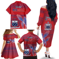 Custom Samoa 1962 Independence Day Custom Family Matching Off The Shoulder Long Sleeve Dress and Hawaiian Shirt Manuia le Aso Tuto'atasi Ula Nifo Red Art LT9 - Polynesian Pride