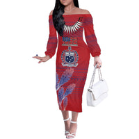 Custom Samoa 1962 Independence Day Custom Family Matching Off The Shoulder Long Sleeve Dress and Hawaiian Shirt Manuia le Aso Tuto'atasi Ula Nifo Red Art LT9 Mom's Dress Red - Polynesian Pride